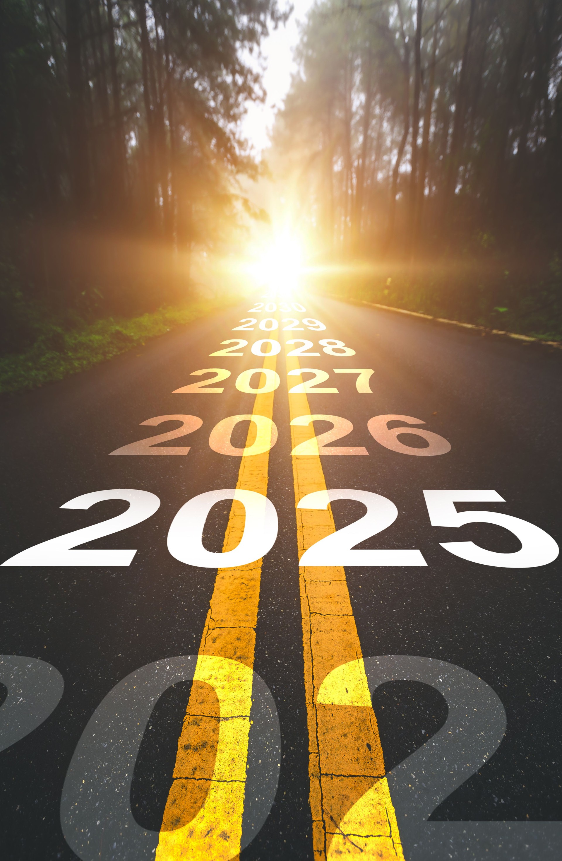 2025, Strada, Capodanno, La Via da Seguire, Speranza - Concetto, Calendario, Pianificazione, Aspirazioni,Verticale